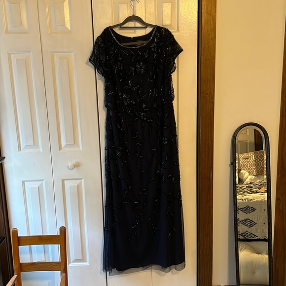 Navy blue with black sheer over layer and beaded. Beautiful MoB or MoG dress. - Picture 1 of 4